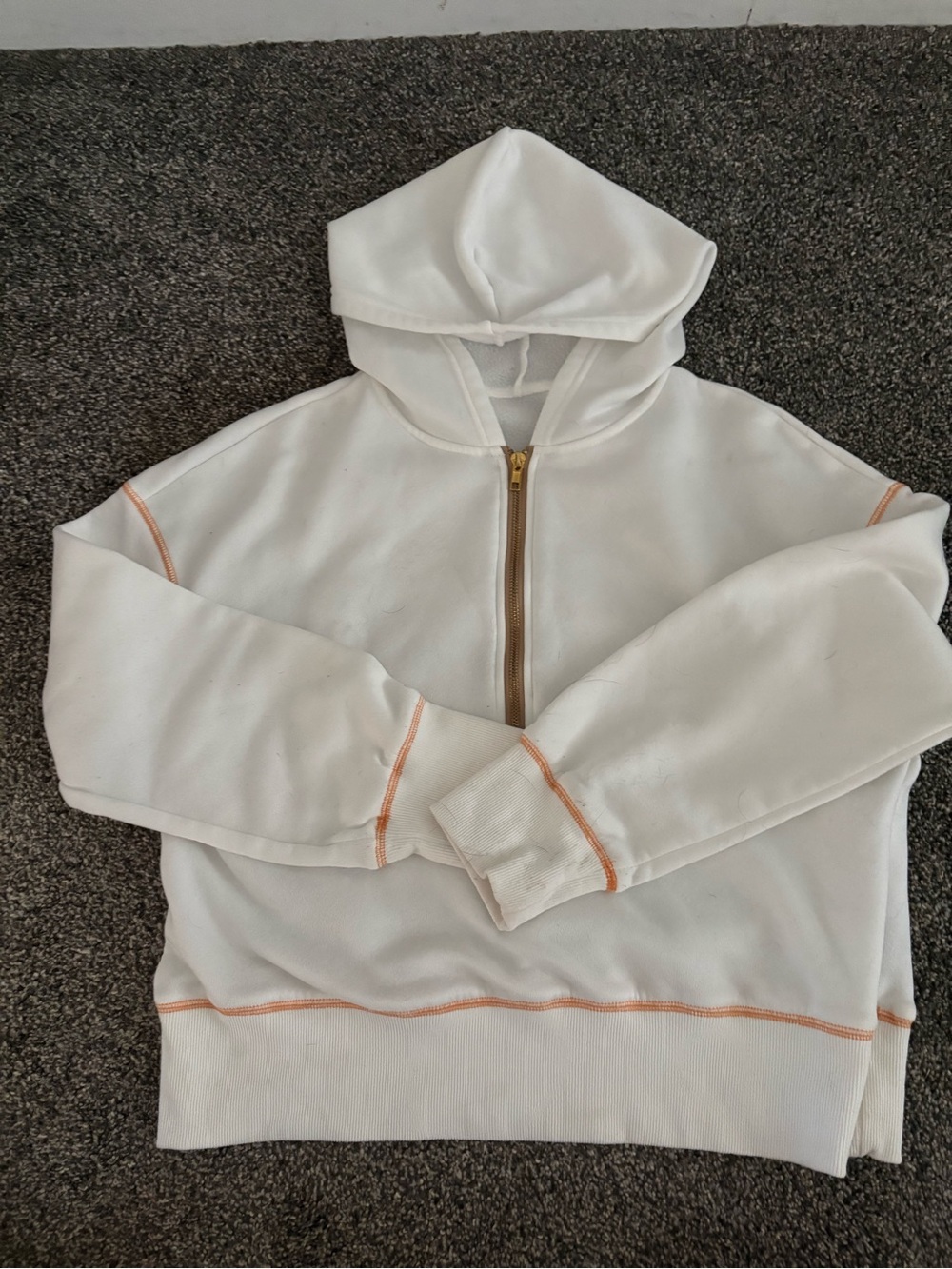 Women's White Half-Zip Hoodie with Contrast Stitching